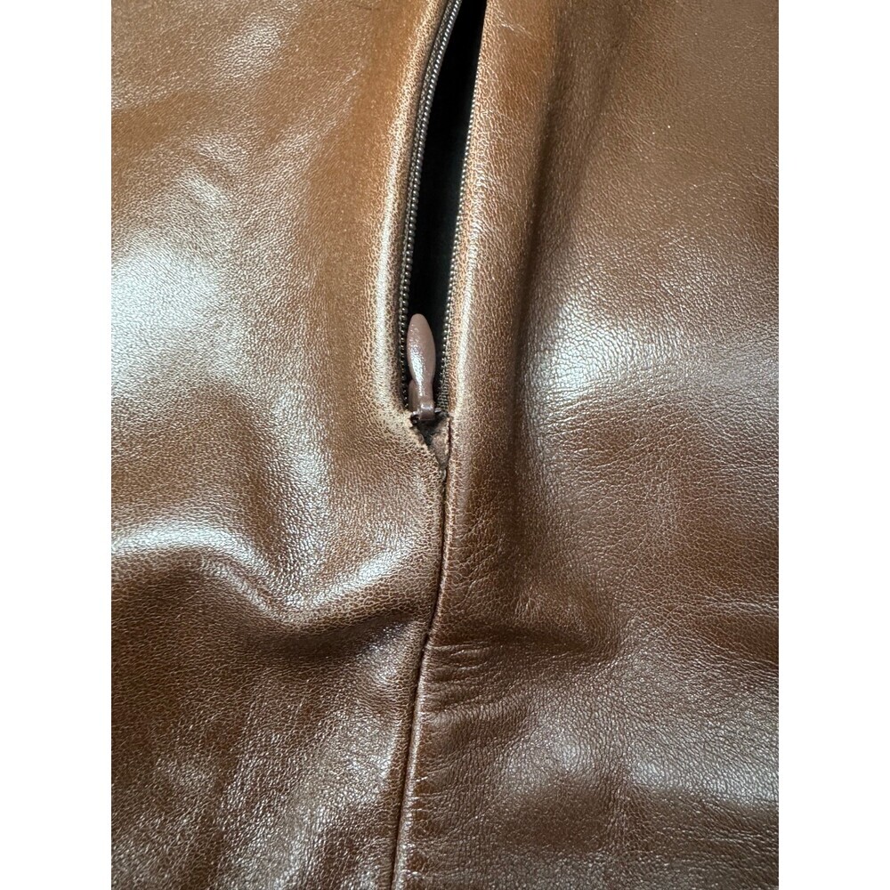 Brown Leather Mini Skirt High Waist Side Pockets Lined Size 1 - Picture 10 of 14